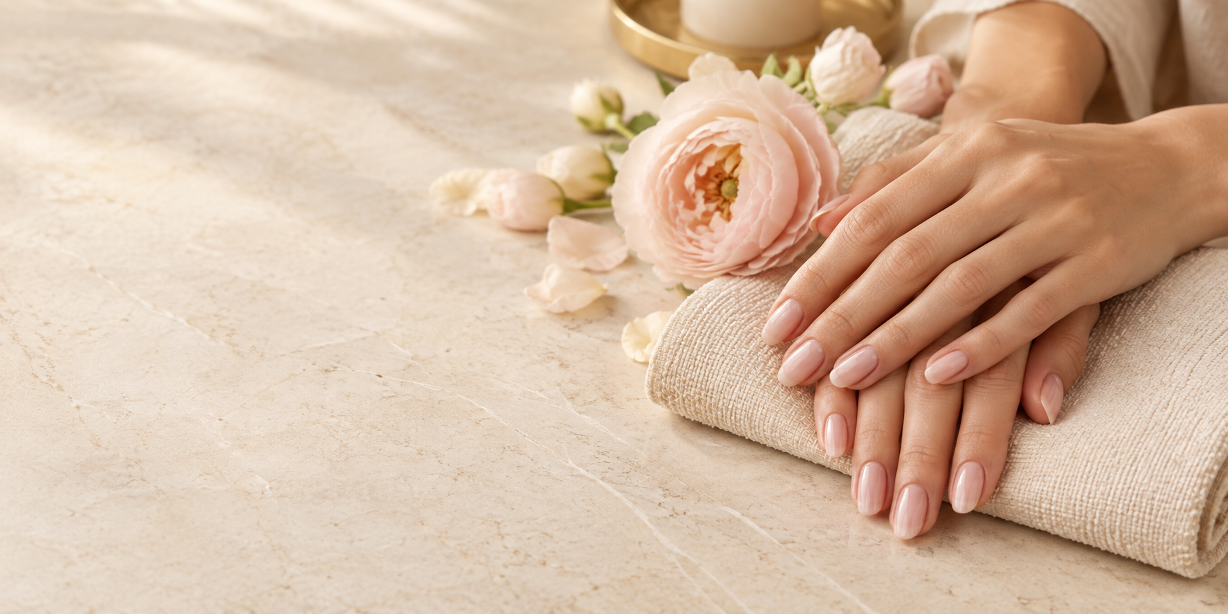 Trabajo profesional de manicura en tonos nude